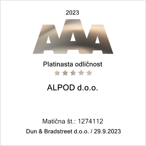 Alpod s priznanjem Platinasta bonitetna odličnost AAA